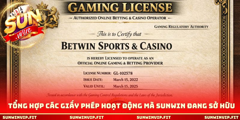 Tổng hợp các giấy phép hoạt động mà Sunwin đang sở hữu